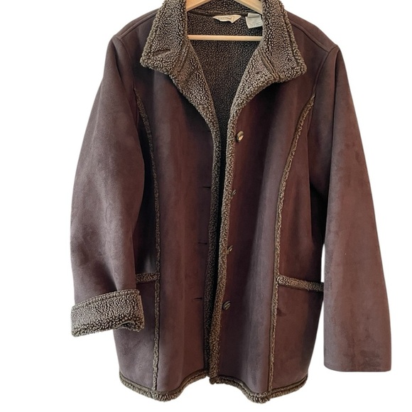 L.L. Bean Faux Suede Sherpa-Lined Jacket Brown XL | Cozy Cabin-Core Winter Coat - Picture 2 of 11